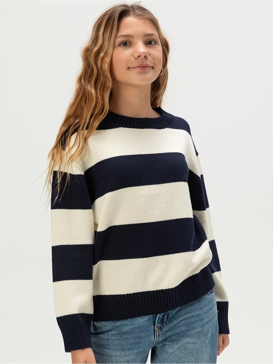 American Eagle Outfitters Sweaters - American Eagle Navy and Cream Striped Crewneck Sweater